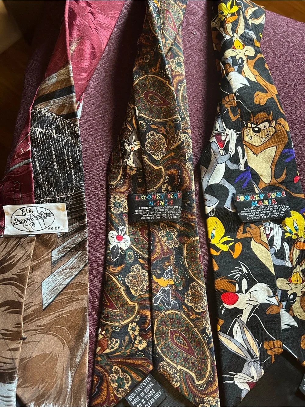 90s Warner Bros. & Looney Tunes Taz, Bugs & Scooby Cartoon Novelty Ties Lot of 5
